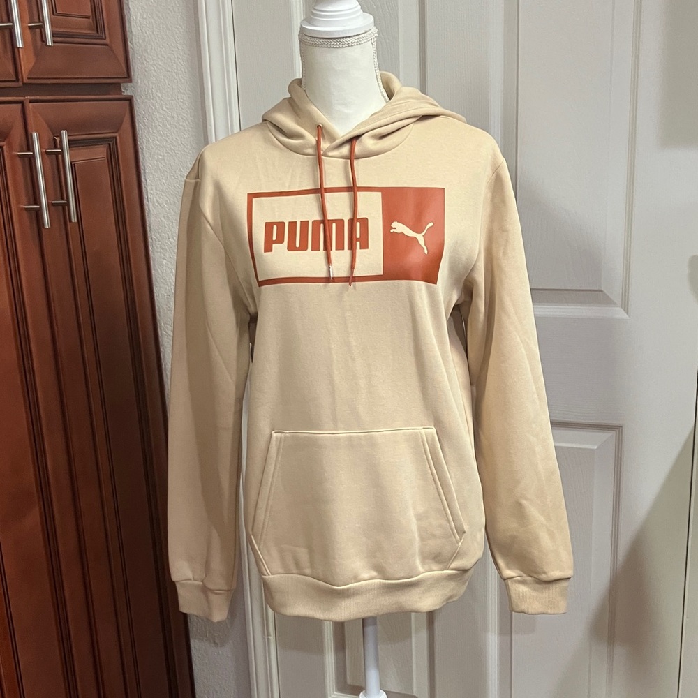 NWOT unisex Puma Tan Hoodie with Orange Logo Size:S